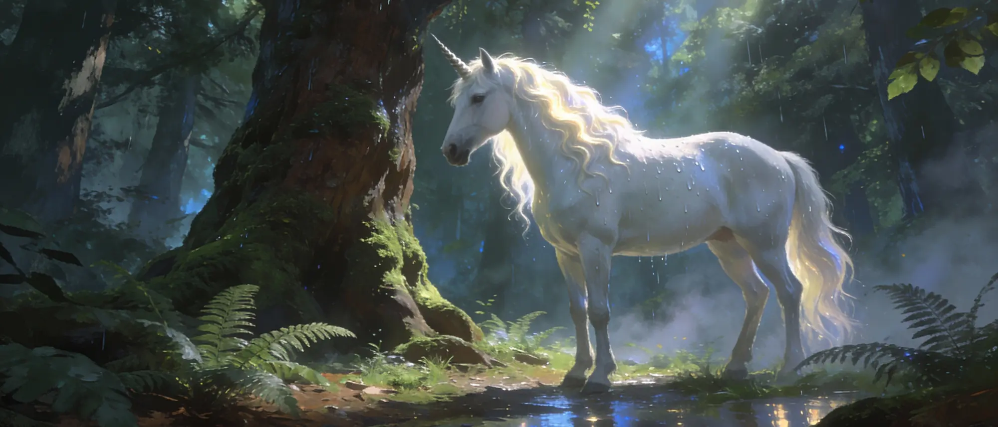 Licorne blanche dans la forêt